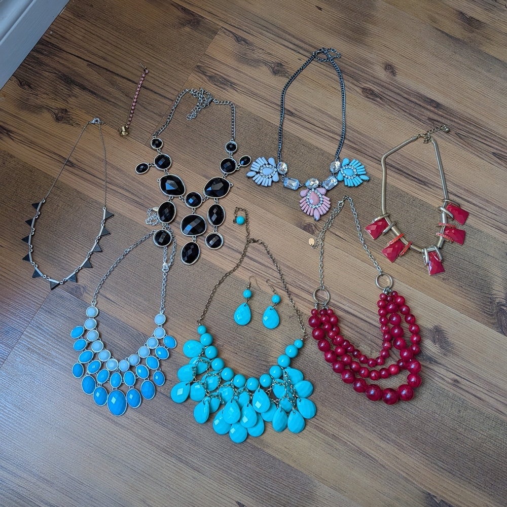 Lot Of Assorted Women's Statement Necklaces and Earrings - Turquoise, Red, Black